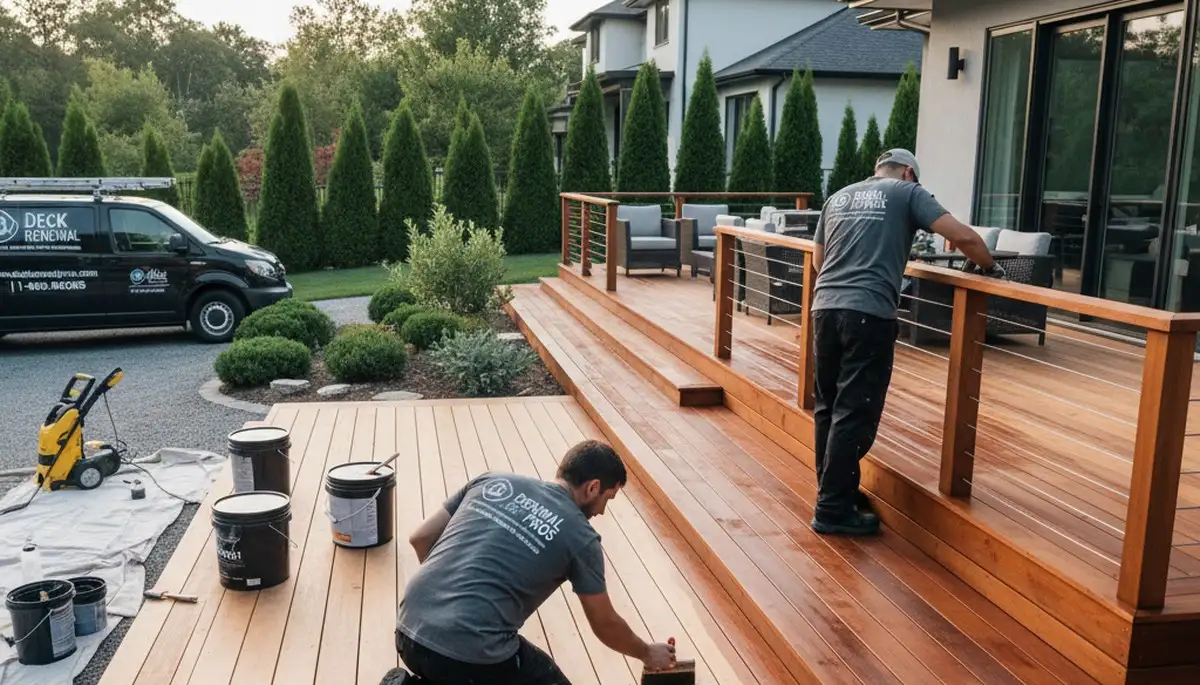 Deck staining service in Modesto, CA protecting and refreshing a wood deck with a natural finish