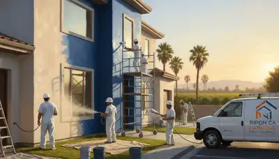 Painter at work in Modesto, CA, providing professional residential and commercial painting services