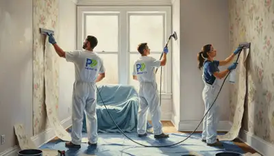 Modesto, CA painters removing wallpaper to prep walls for painting and finishes